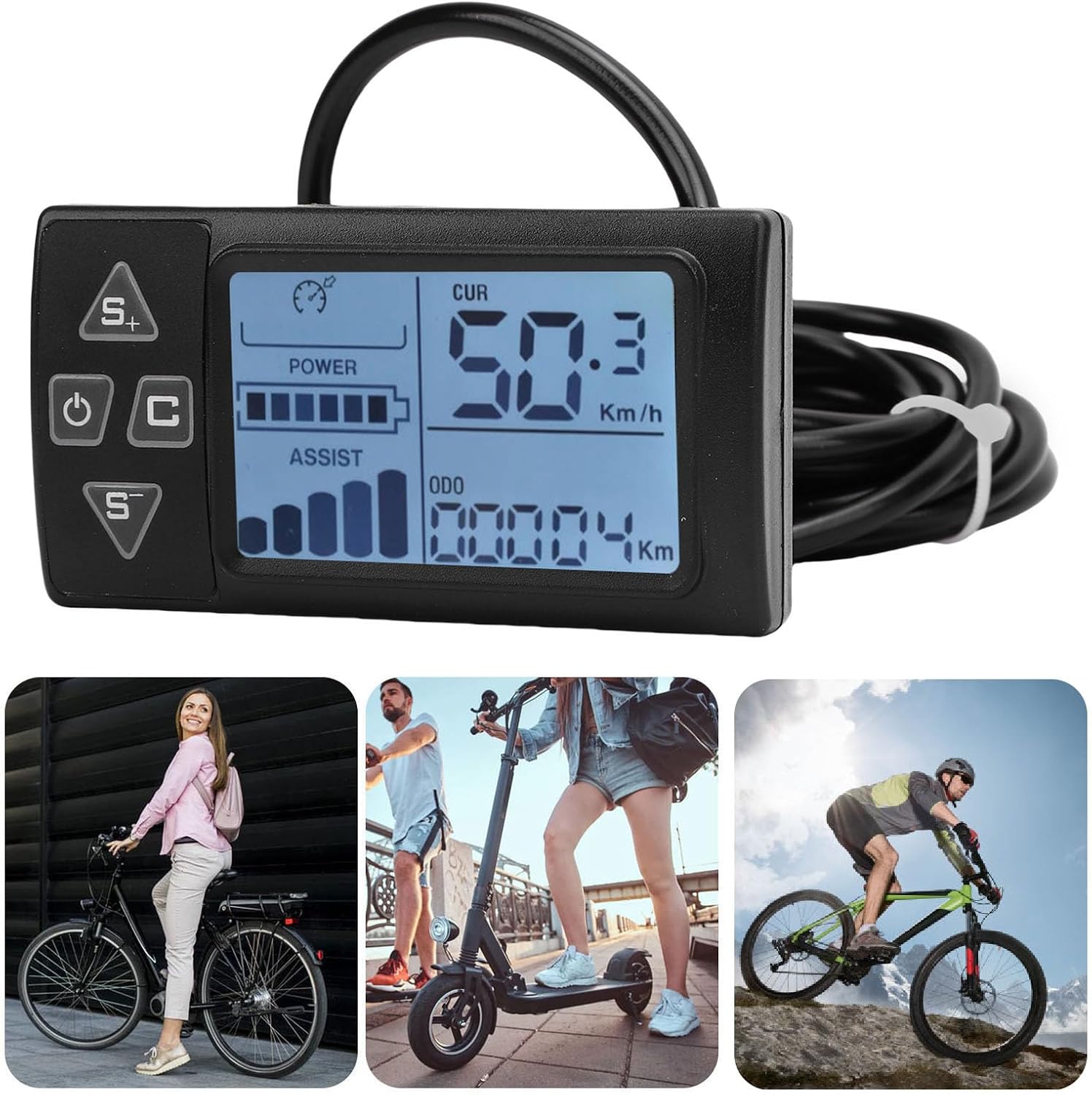 Electric Bike LCD Display, S861 Electric Scooter Speedometer LCD Panel Screen Replacement with SM Connector for Cycling Bicycle Scooter Modification