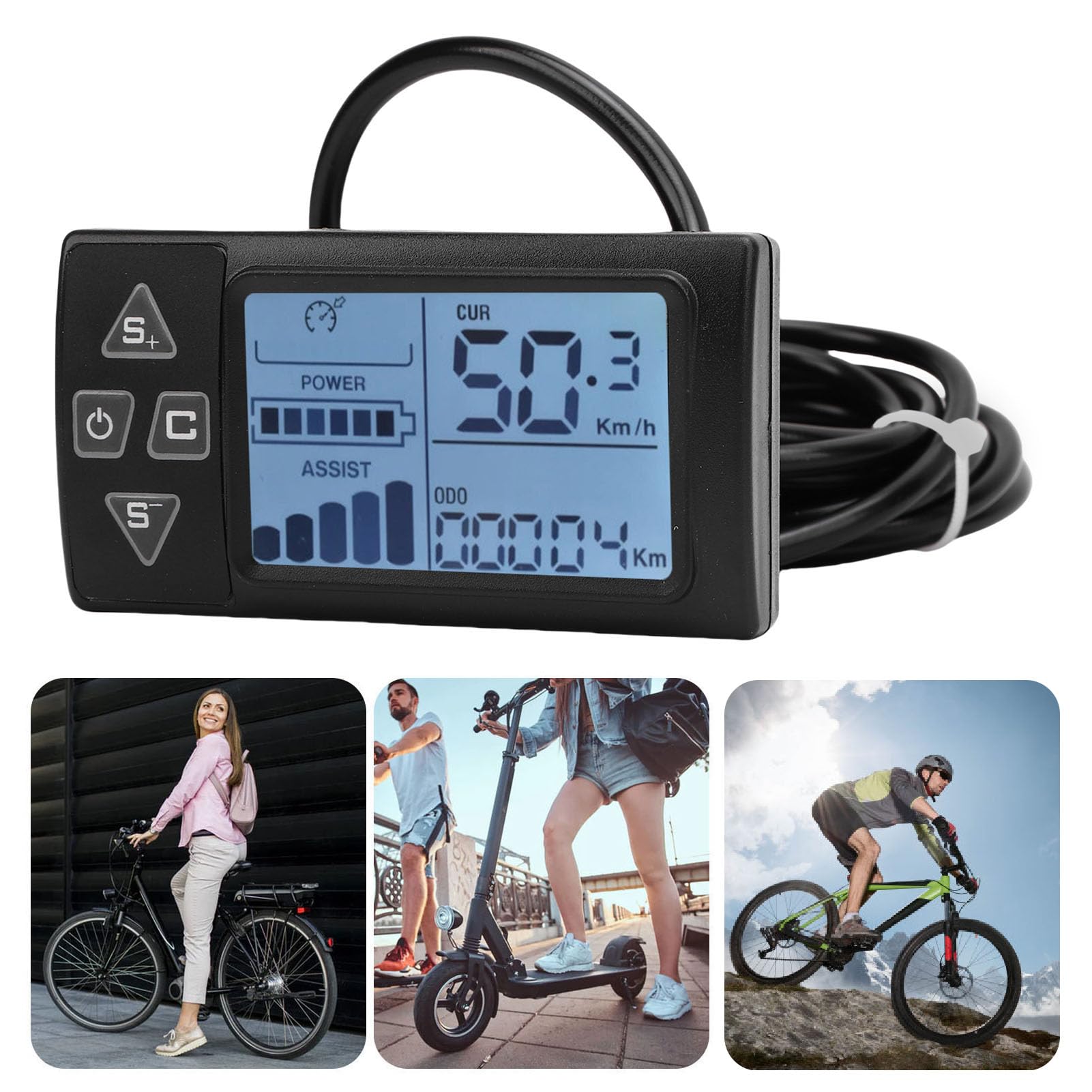 Goshyda Display LCD in Bicicletta Elettrica, Pannello LCD in Bici a Prova di Acqua, Pannello di Controllo del Misuratore del Display Scooter E per il Ciclismo
