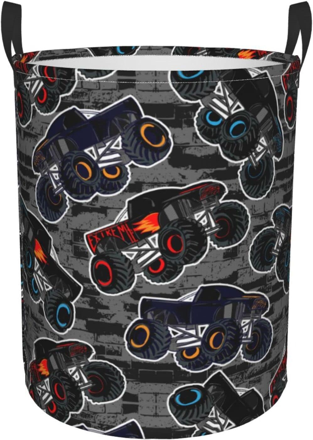 Monster Truck Boys Style Round Laundry Hamper Storage Basket Toys Clothes Organizer Bin For Home Bathroom Bedroom Dorm Nursery, 62l
