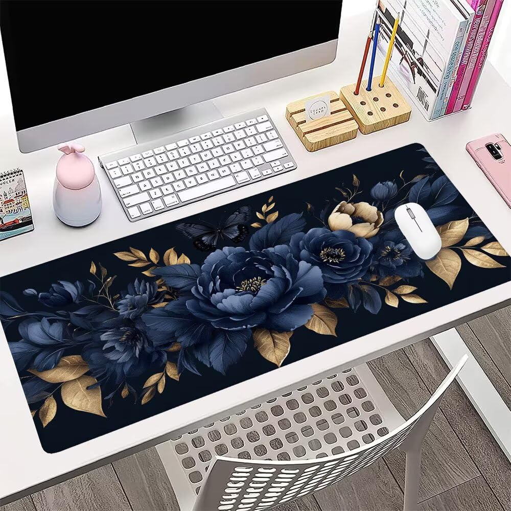Alfombrilla de Mouse para Juegos, Nero, XXL, Antideslizante, Impermeable, Diseño de Fiore, Extendido, Grande, 1200x600x3mm, para PC, Laptop, Ufficio, Famiglia d-367
