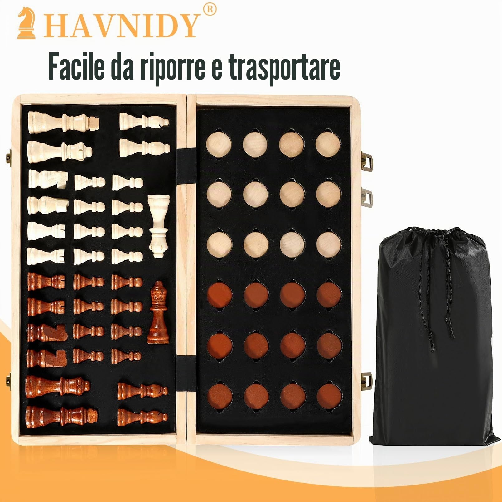 Set di Scacchi e Dama 2 in 1 Scacchiera Magnetica in Legno, Scacchi da Viaggio Pieghevoli 38CM, Giochi Educativi, Giocattoli e Regali, Scacchiera per Bambini e Adulti