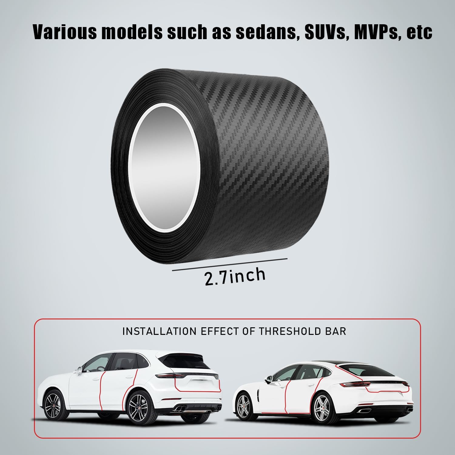 Car Door Edge Trim,Universal Door Sill Protector,Carbon Fiber Front/Rear Bumper Guard,Automotive Scratch Cover Strip Sticker,Car Exterior Accessories for Most Cars(2.76" x33FT,Carbon Fiber)