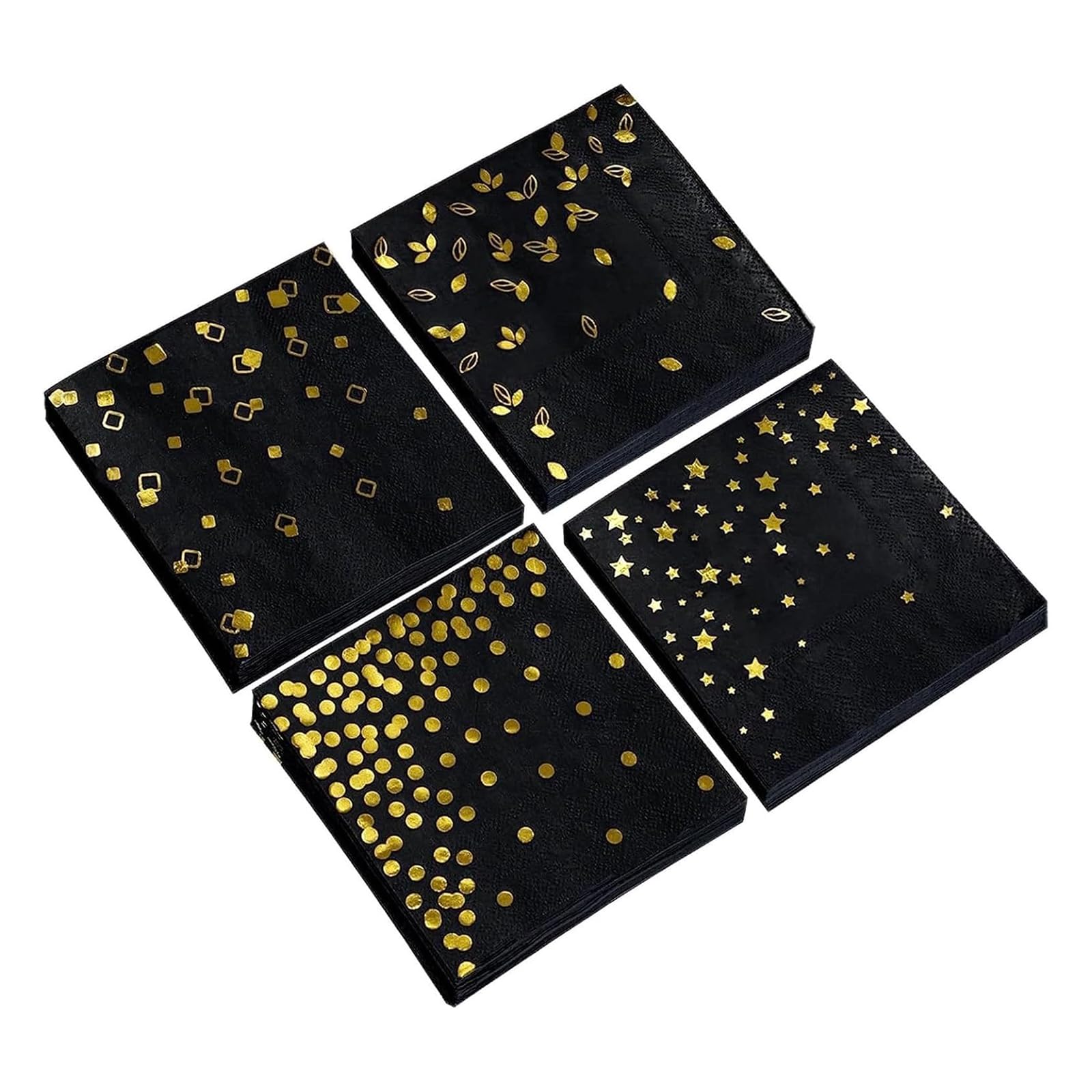 THE WHITE SHOP 100 PCS Black and Gold Foil Dots Napkins Disposable Paper Napkins for Dinner Picnic Cocktail Birthday Party Supplies Decorations, 5 by 5 Inches