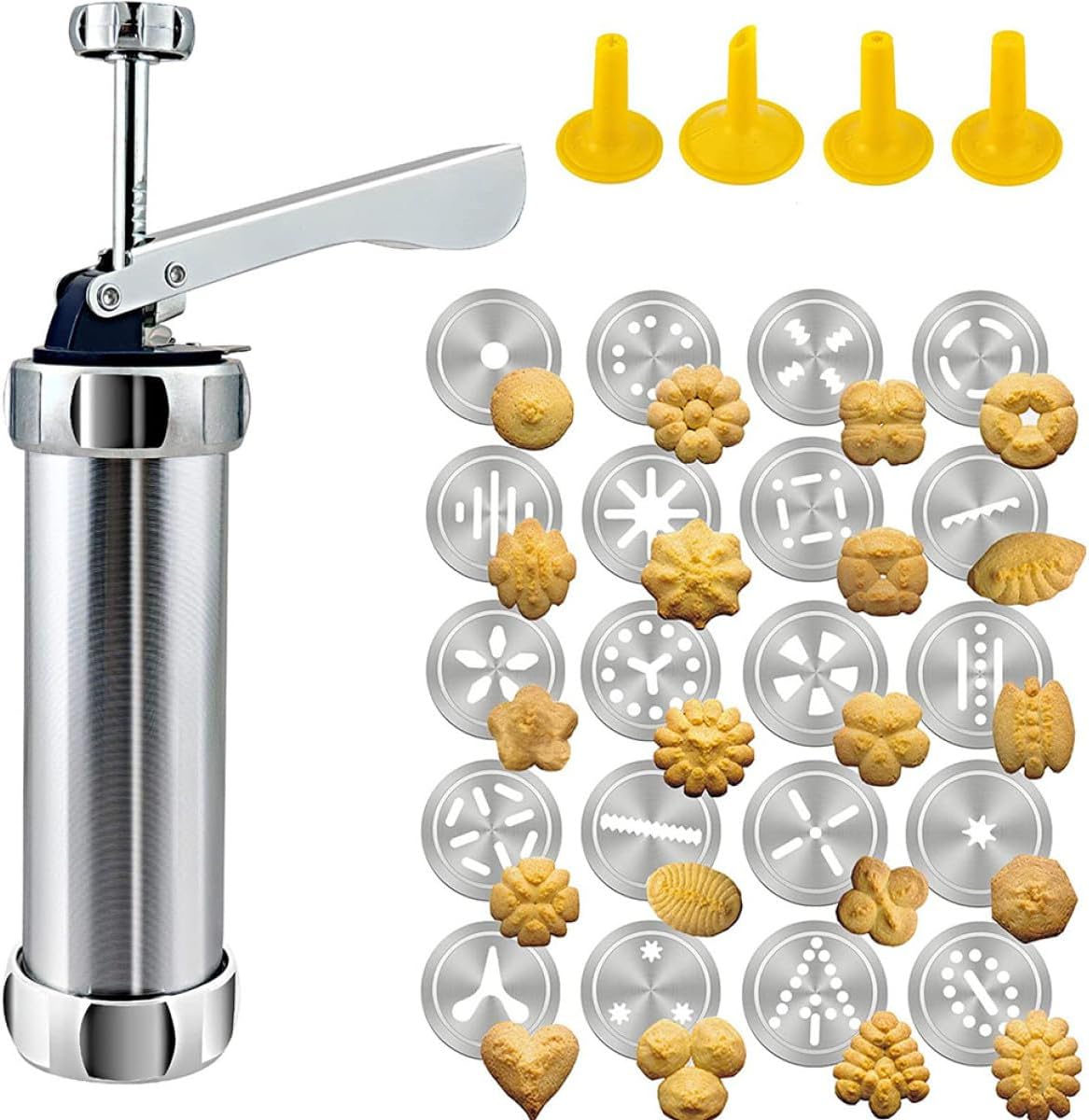 Healifty Cookie Press Piping Gun Set with 20 Aluminum Alloy Discs, Multifunctional Icing Decorating Tool and Biscuit Maker for Home Baking and Cake Decoration