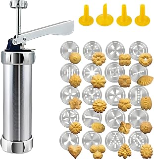 Generic Multi-function Frosting Piping Kit and Aluminum Alloy Cookie Press Set with 20 Discs, Baking Decorating Supply for Home Bakers and DIY Biscuit Makers