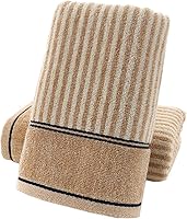 Vista 1 de Pidada Juego de 2 toallas de mano 100% algodón con patrón de rayas absorbentes suaves toallas decorativas para baño (marrón)