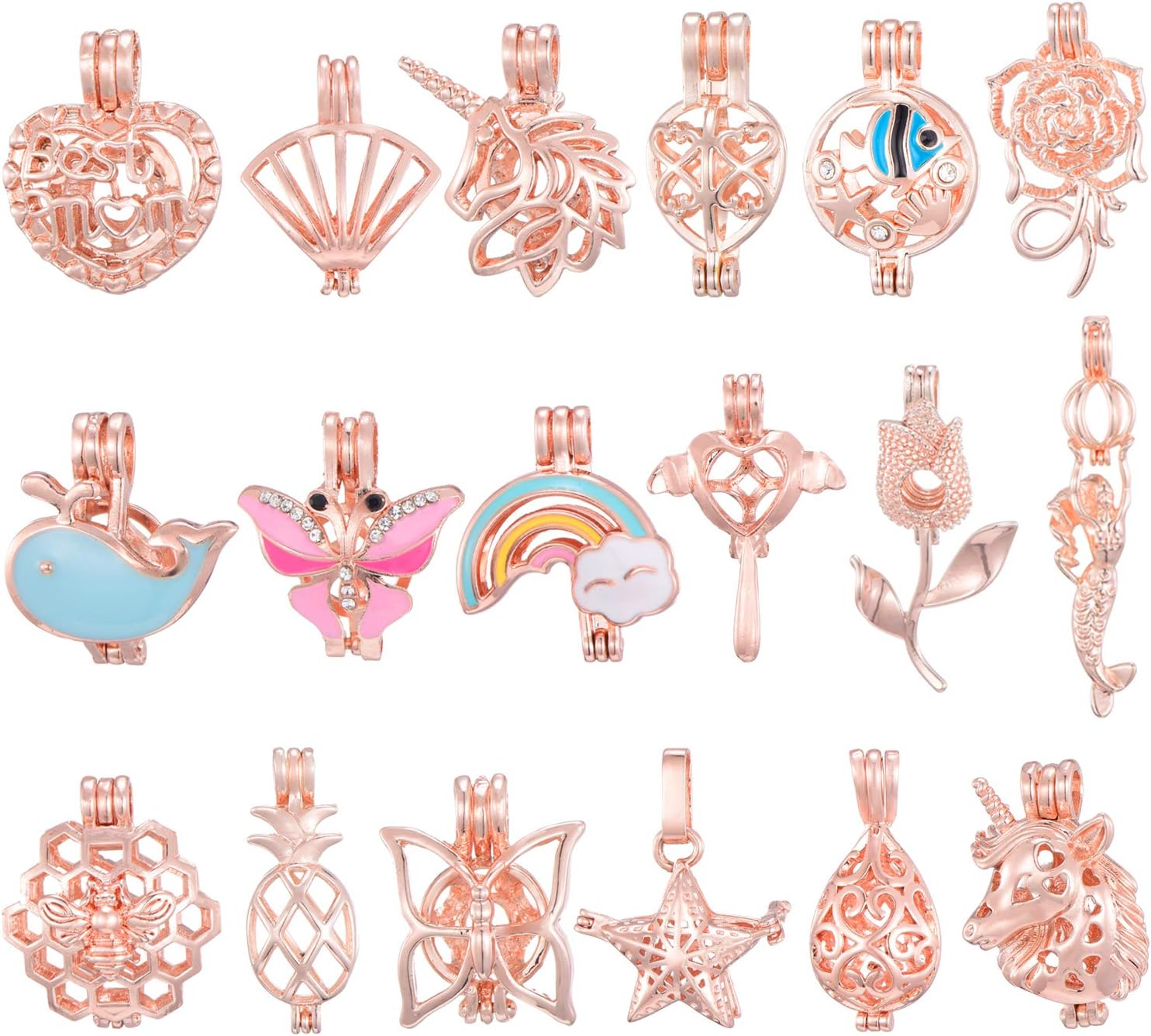Pearl Bead Cages Pendant Bulk Aromatherapy Diffuser Charms for Bracelet Necklace Jewelry Making Craft Gifts for Girls(10 Pcs)