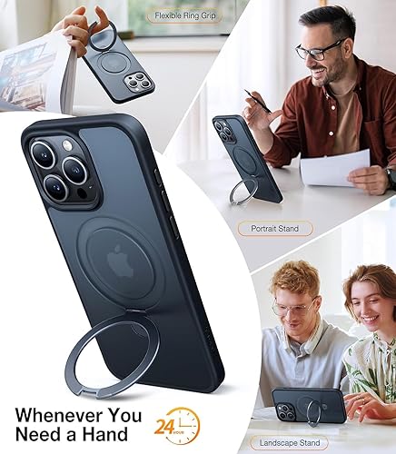 Vista 183 de TORRAS Funda magnética Ostand para iPhone 14 Pro Max [prueba de caídas de grado militar y compatible con MagSafe y soporte integrado] translúcida D
