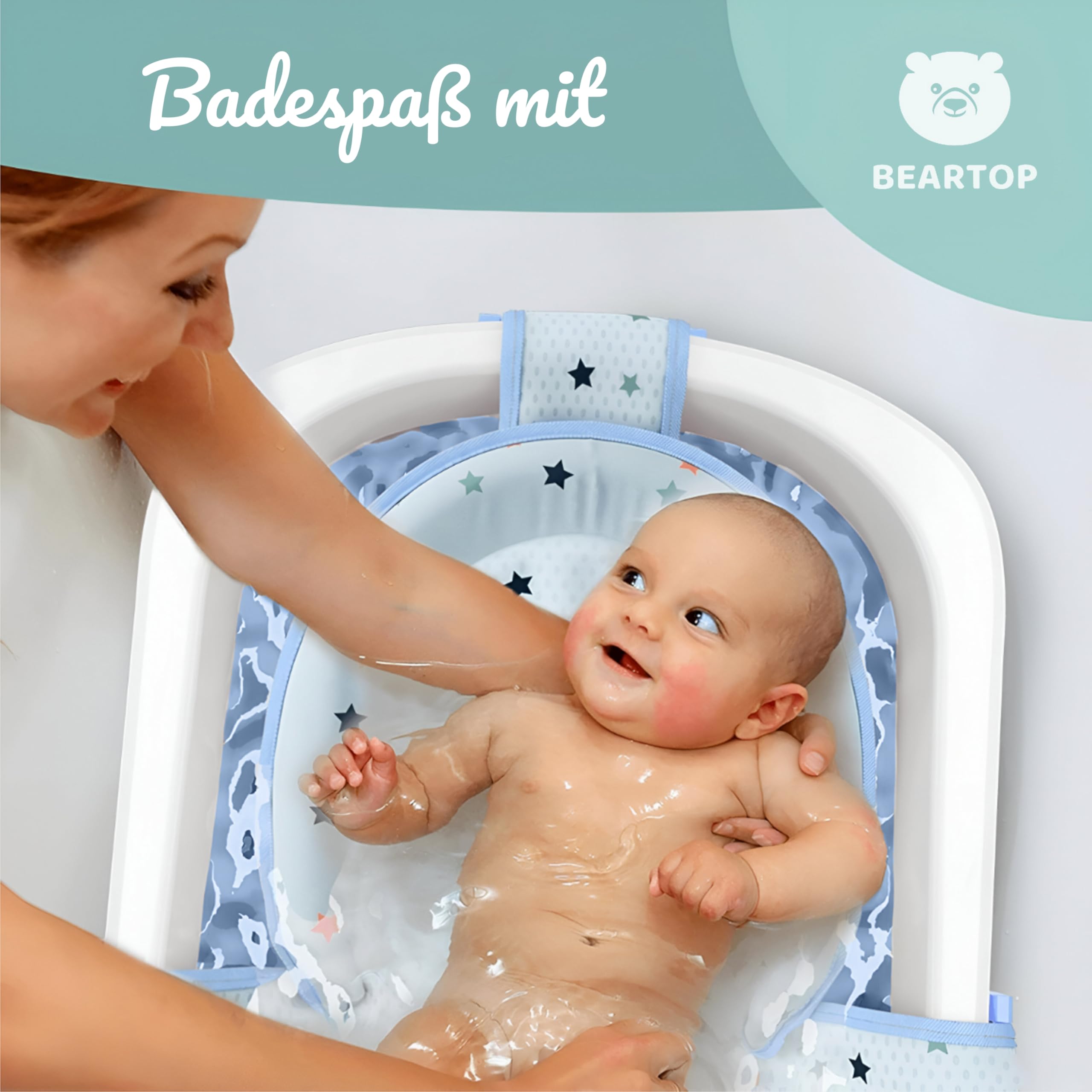 BEARTOP Babywanne Faltbar - Innovatives Design für einfache Aufbewahrung, inkl. Tragetascheneinsatz - Auslaufsicheres PP & TPE Material - 50 L Volumen - Ergonomisch, platzsparend und sicher - Blau