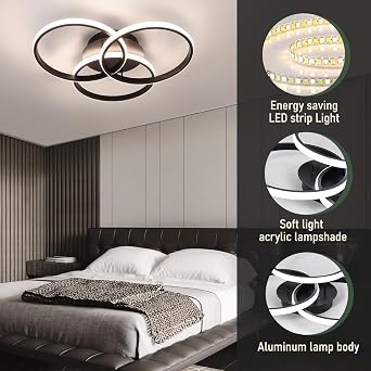 EIDISUNY Modern Ceiling Light LED, 48cm 45W Black LED Dimmable Ceiling Lights Fixtures with Remote Control, 3000K-6500K, Round Ceiling Lamp for LivingRoom DiningRoom Bedroom Kitchen Hallway - 45W [Energy Class E]
