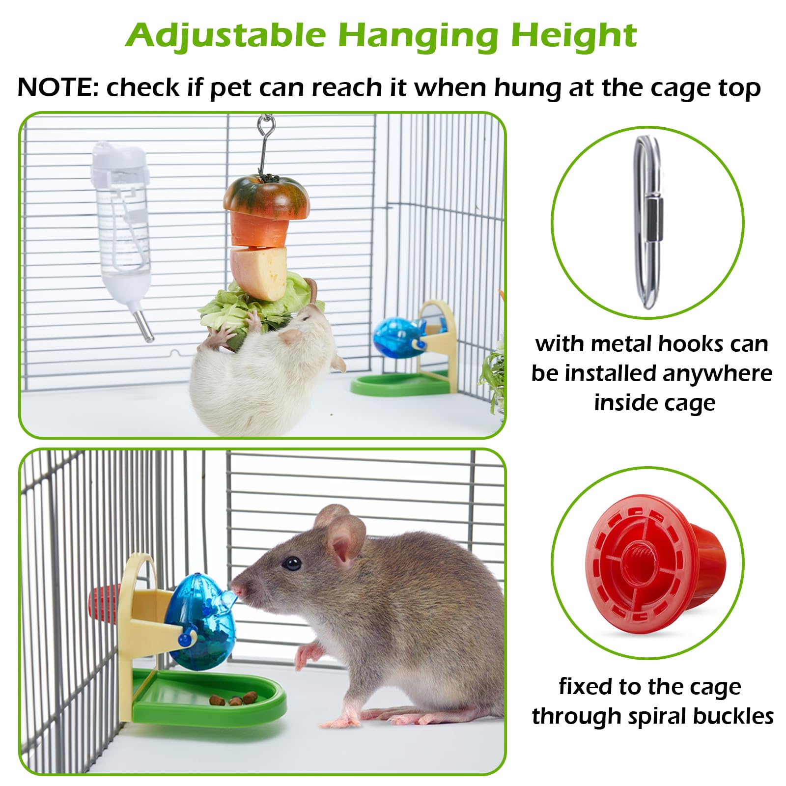Jevnd 2Pcs Rat Enrichment Toys Set - Stainless Steel Fruit/Veg Holder & Treat Dispenser, Interactive Foraging Puzzle Toys for Rats/Mice/Birds, Cage Accessories with Hanging Feeder & Intelligence Game - image 5