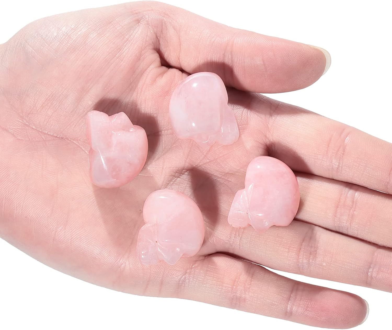 Nupuyai 2pcs Rose Quartz Mini Crystals Statue Carved Skull Set, Healing Stone Head Figurine Pocket Sculpture for Home Office Decor - Image 3
