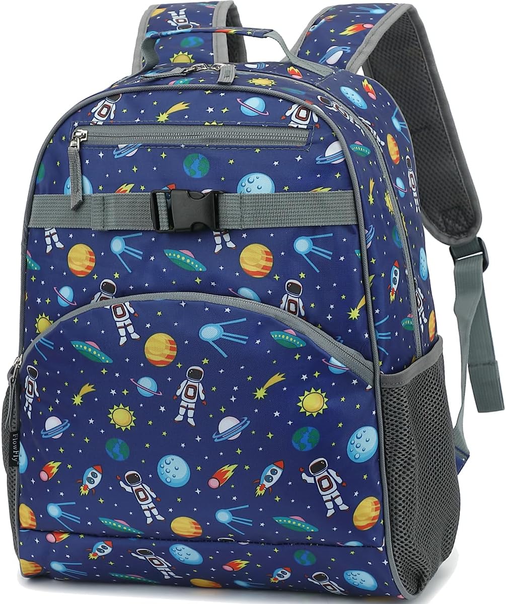 FlowFly Kids Backpack for Toddler Boys Girls, Simple Lightweight Bookbag for Daycare Kindergarten Elementary School Travel, Small Modern Bag (Medium 15'', Astronaut)