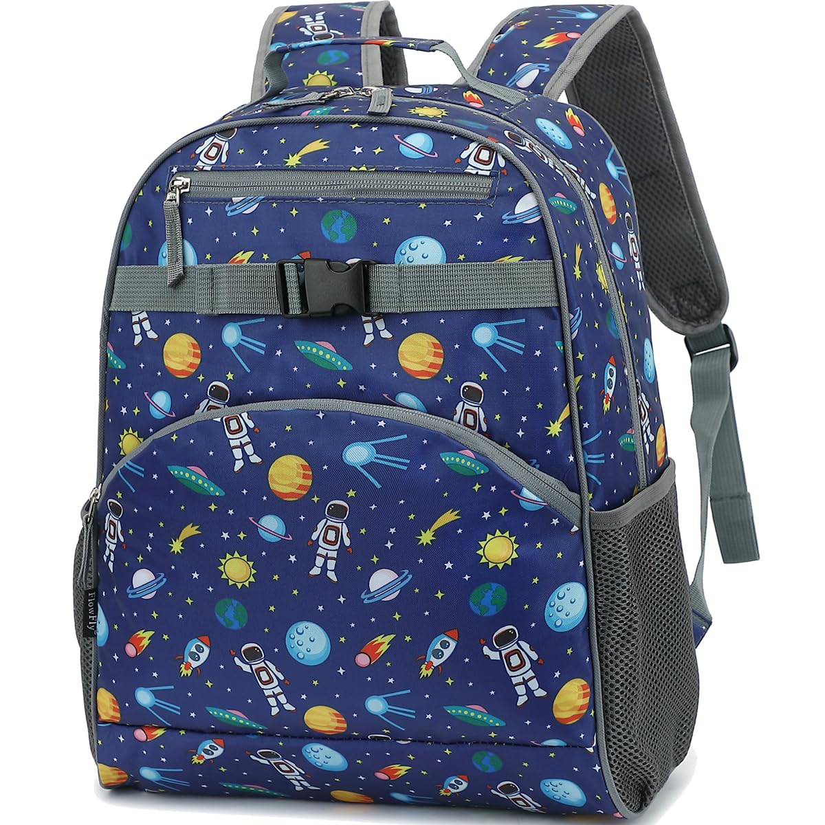 FlowFlyKids Backpack for Toddler Boys Girls, Simple Lightweight Bookbag for Daycare Kindergarten Elementary School Travel, Small Modern Bag (Medium 15'', Astronaut)