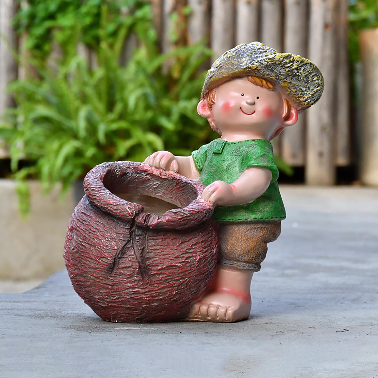 Grande Figura da Giardino con Vaso di Fiori Decorazione da Giardino per Esterni, Simpatico Personaggio dei Cartoni Animati da Statua Figura, Resistente alle intemperie,Verde,28x25x16cm