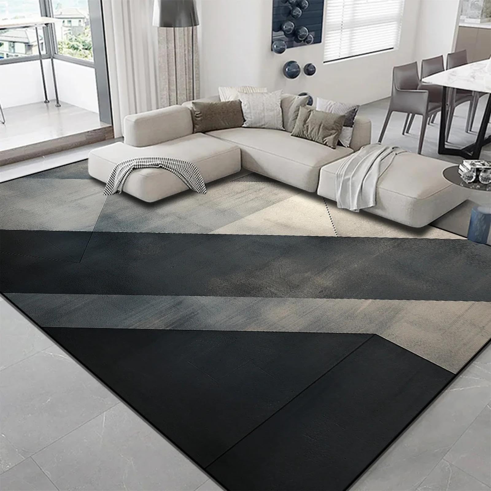 Tapis de salon luxueux en flanelle style géométrique moderne 80x160