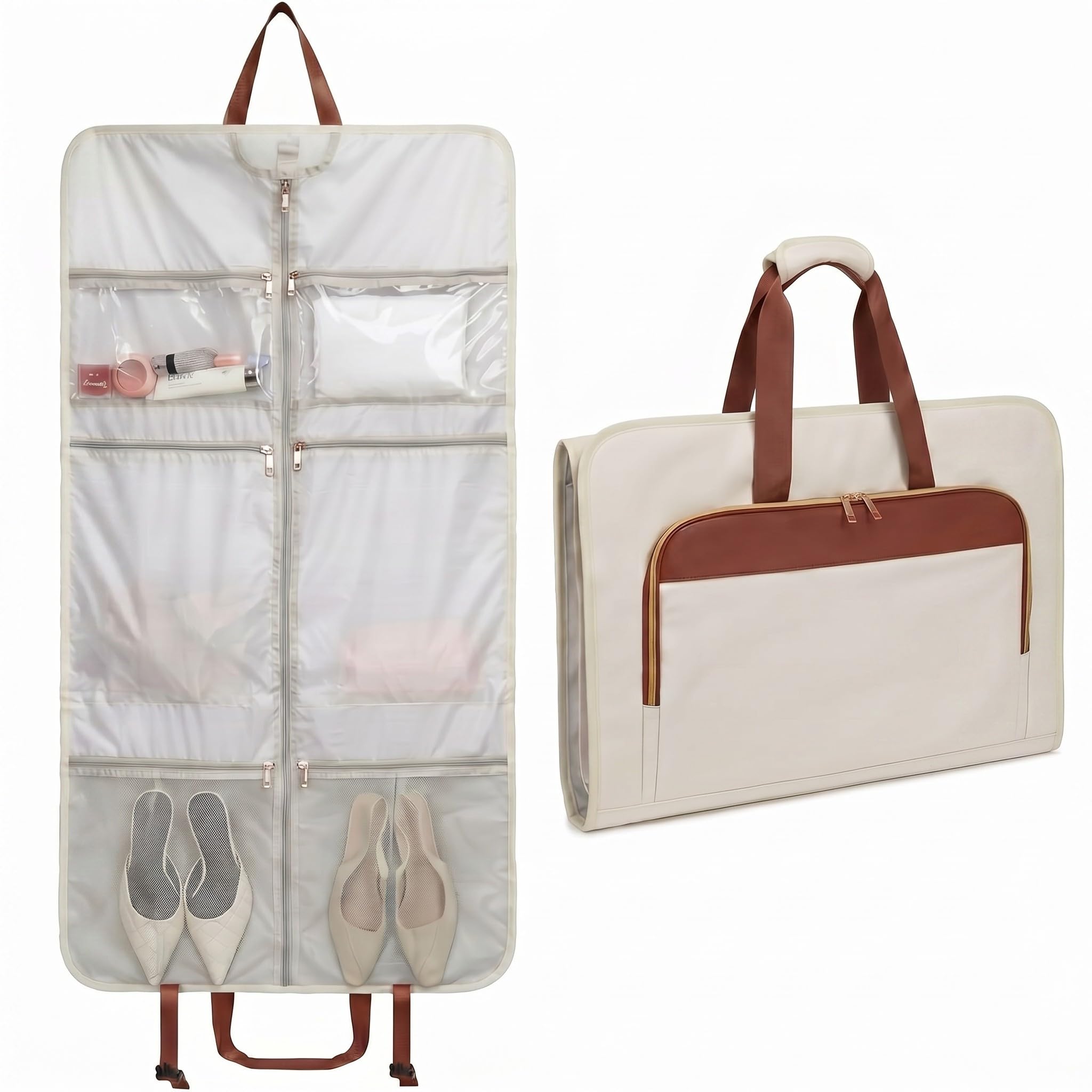 Sac à vêtements beige Seyfocnia : finis les costumes froissés grâce aux poignées intégrées