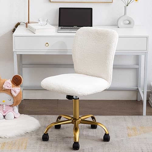 Miniatura 2 de DUHOME Silla de escritorio de piel sintética, moderna y esponjosa con ruedas, base dorada, altura ajustable, giratoria, para niñas y mujeres, color