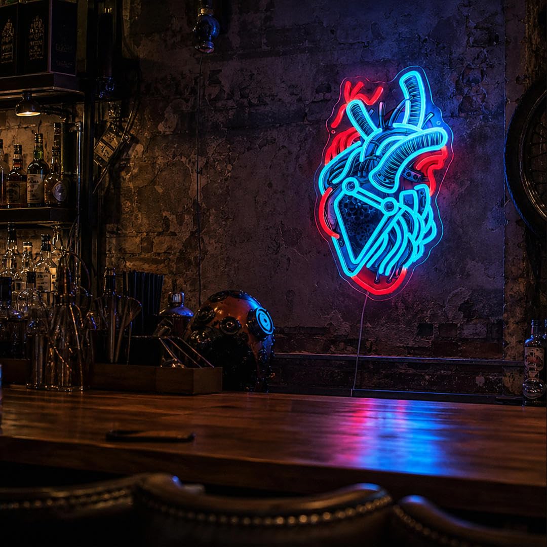 Cyberpunk - Insegna al neon a LED a forma di cuore meccanico, dimmerabile per sala giochi, insegna a LED per camera da letto, camera da letto, stanza dei ragazzi, 25 x 40,79 cm
