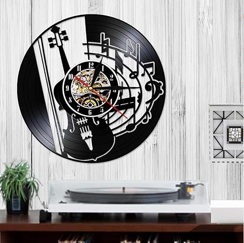 Miniatura 2 de Reloj de pared de 11.8 in con notas musicales de guitarra, reloj de vinilo para colgar en silencio, para amantes de la música, estudio, instrumento,