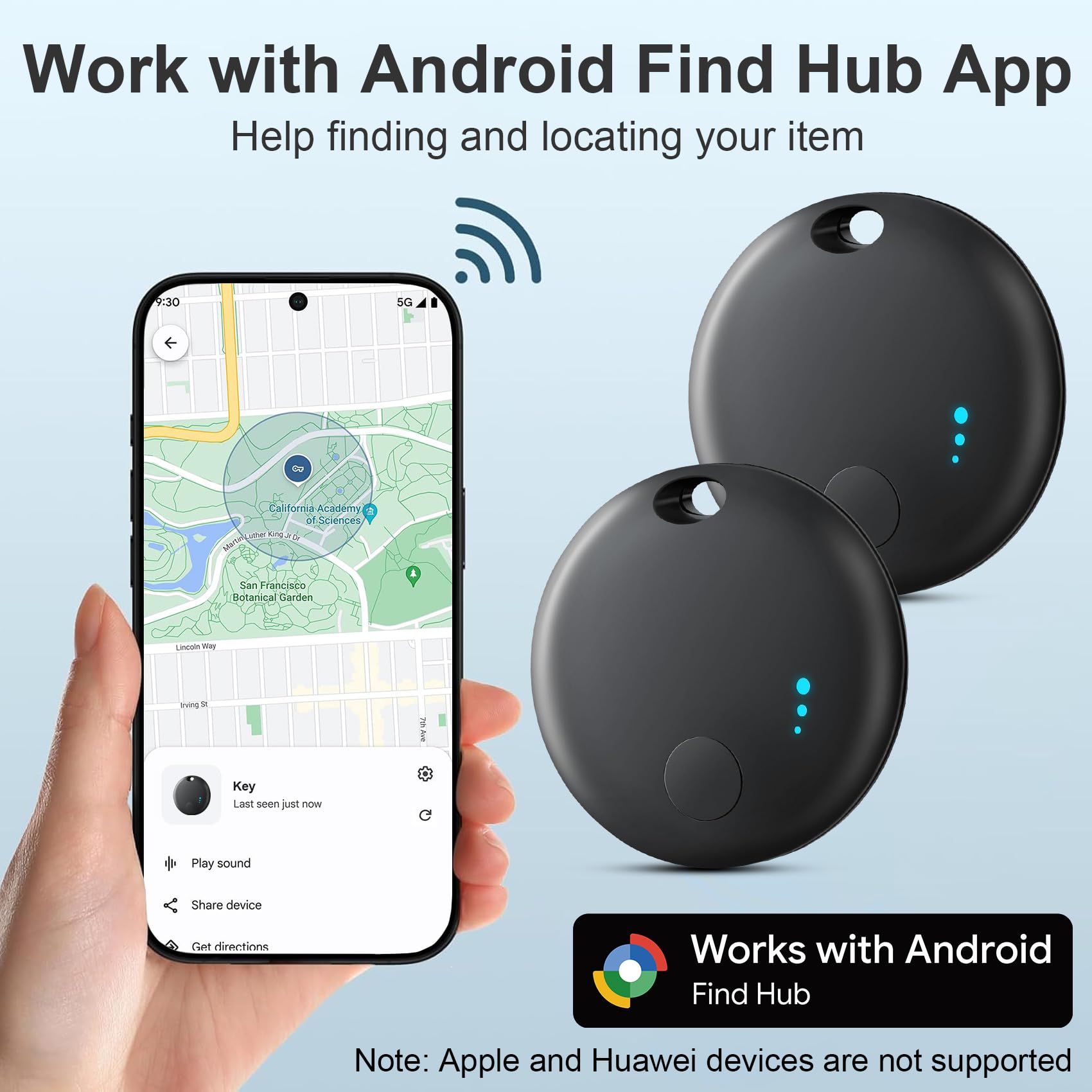 Android Smart Tracker Tag, Tracker Tag Android Bluetooth Localizzatore Tracker Tag Localizzatore per Bagagli/Borse/Portafogli/Zaini, Chiavi Trova Oggetti Compatibile “Google Find Hub” (Nero)
