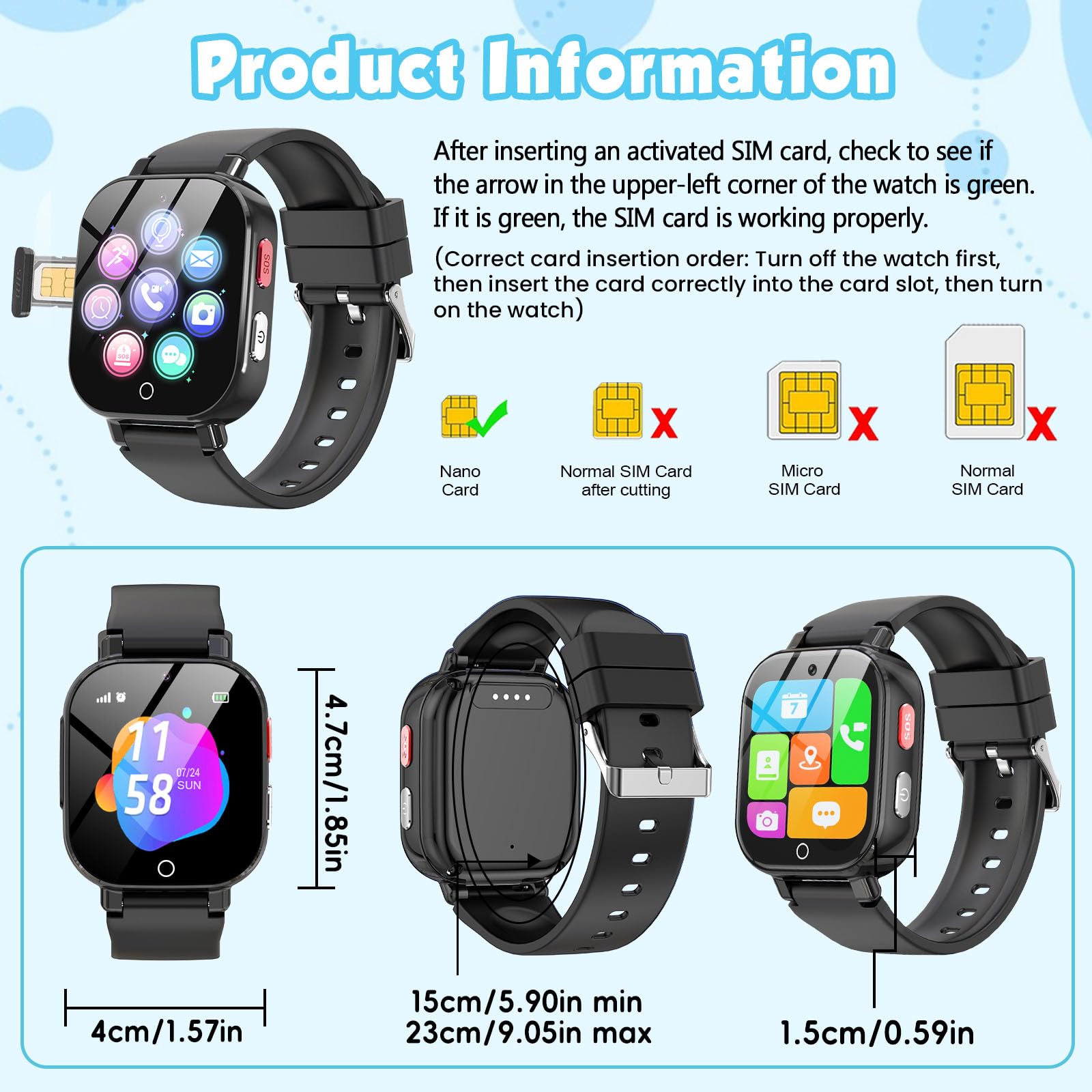 4G Smartwatch Kinder mit GPS und Telefon, Armbanduhr Junge Mädchen mit Video/Telefonanruf, SOS Notruf, Wecker, Schulmodus, Schrittzähler, Puzzlespiel, Kinderuhr für Geschenke 4-12 (4G Black)