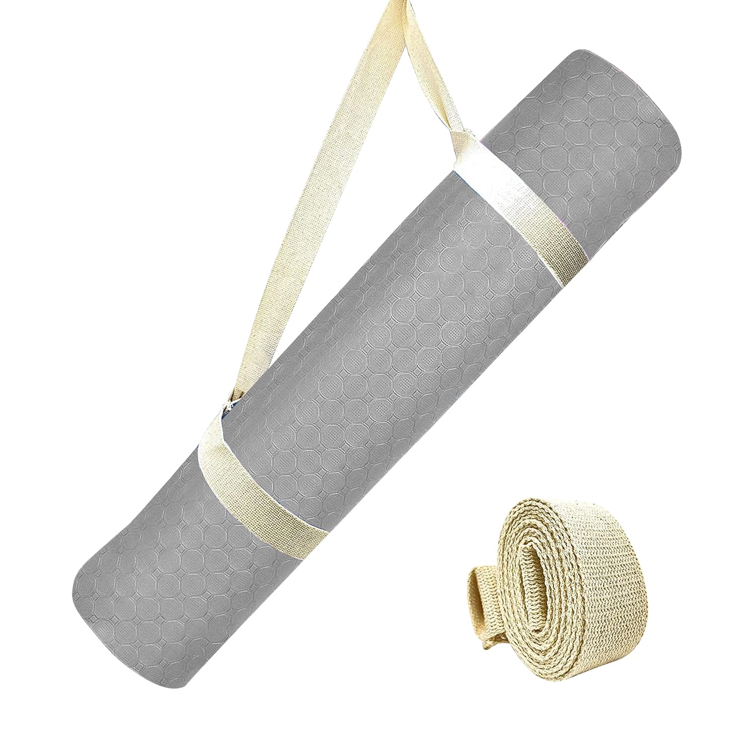 Strauss TPE Yoga Mat | Exercise Mat For Home Workout, Gym and Yoga Sessions | Anti Slip Gym Mat | Workout Mat For Men, Women and Kids | Yoga Mat With Carry Strap | Thickness: 6MM,(Grey)