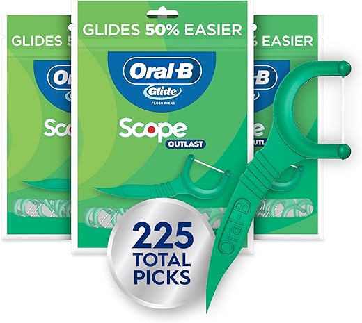 Oral-B Glide Mint Dental Floss Picks with Long Lasting Scope Flavor, 3 Pack of 75 Picks (225 Total)