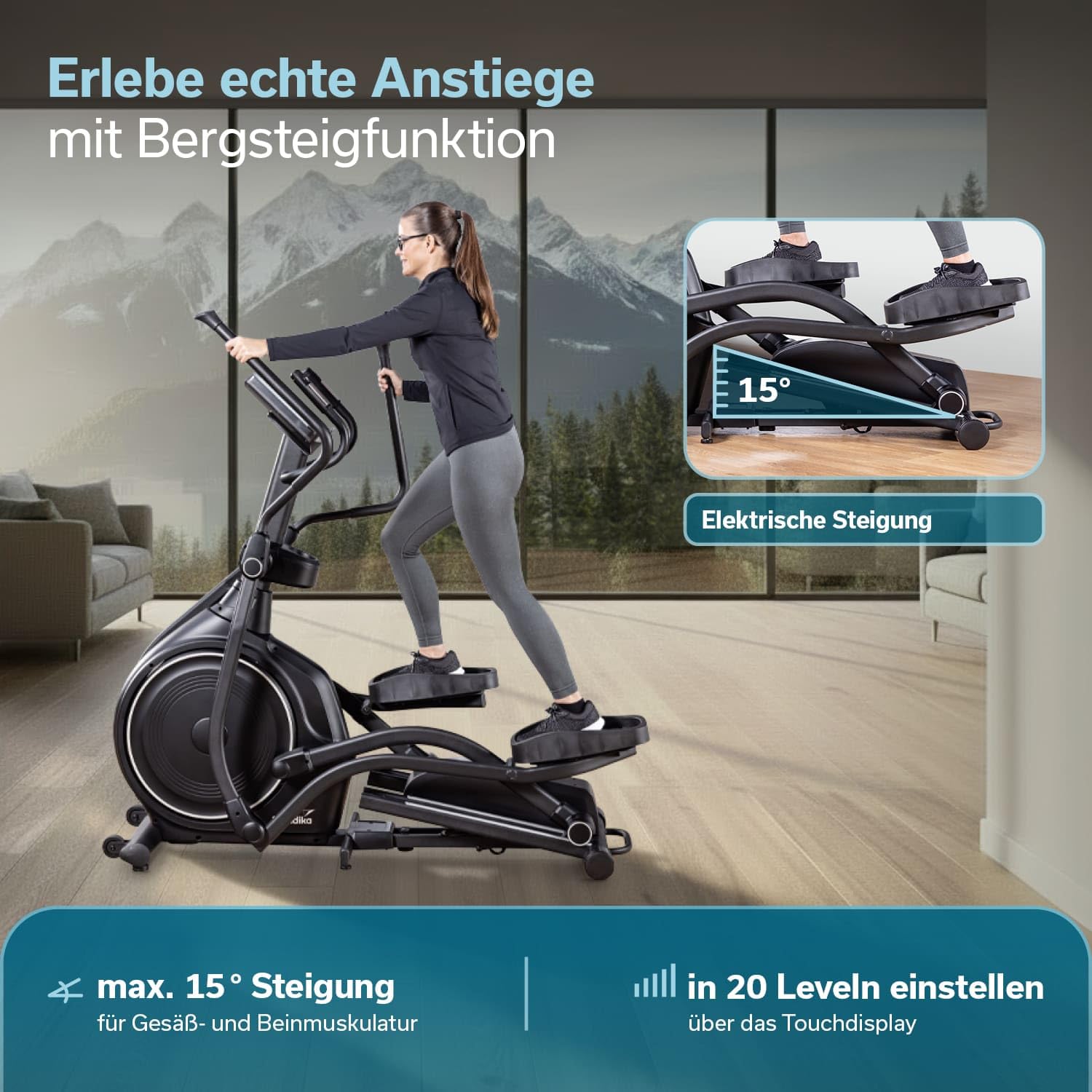 Skandika Crosstrainer Carbon P26-S P30-S Ellipsentrainer mit Steigung bis 150 kg 32 Widerstandsstufen Bluetooth App kompatibel