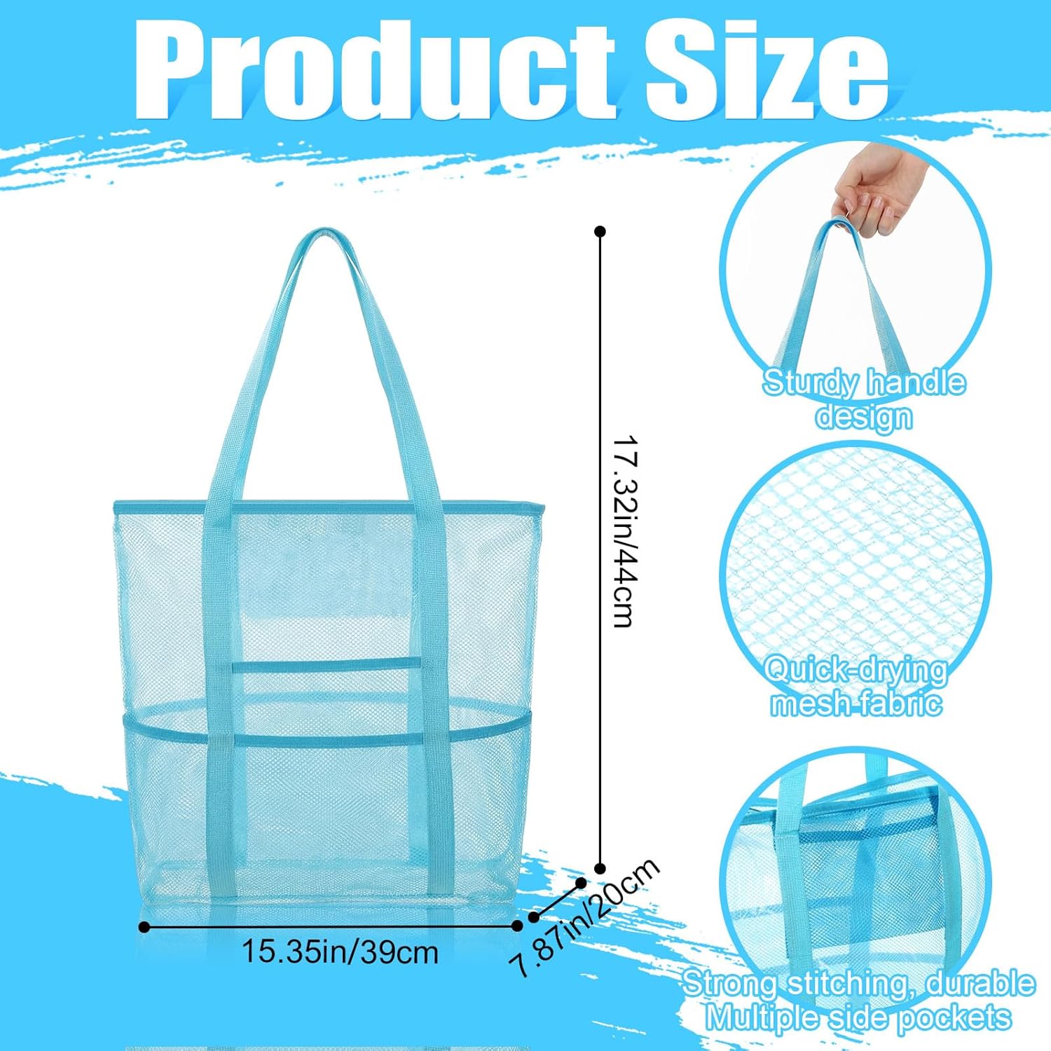 Kinlop 8 Pcs Mesh Beach Bag, Large Beach Tote Bags with Zipper, Waterproof Sandproof with 8 Pockets for Family Travel Vacation Essentials Toys Bag Pastel Colors
