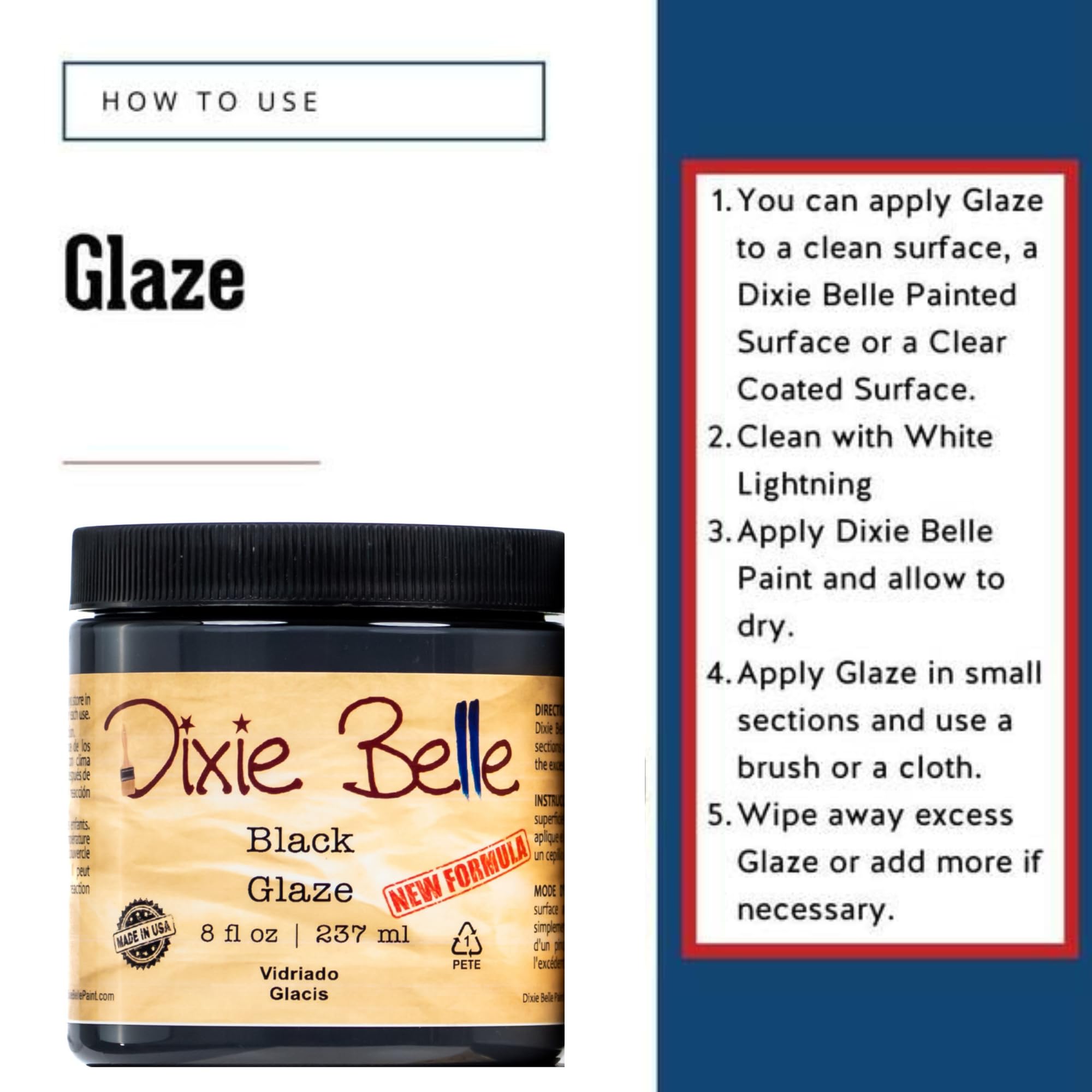 Dixie Belle Glaze | Black (8oz) | Water-Based Paint Glaze | Paint Finish for Stippling and Color Washing | DIY Home Décor Glaze