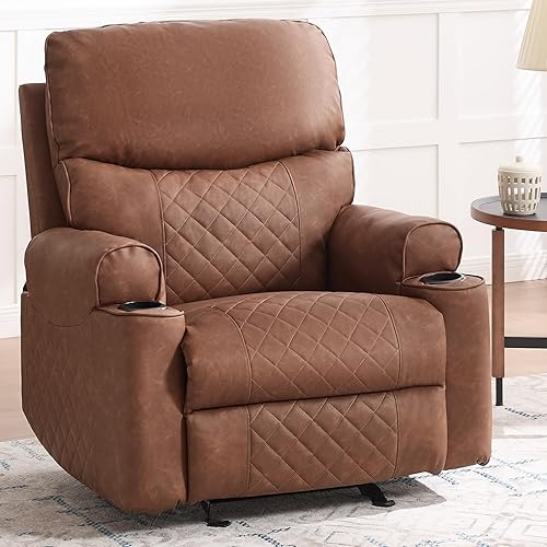 Sillón reclinable de cuero con soporte para tazas, silla reclinable manual para sala de estar, asiento moderno de cine en casa con asiento acolchado