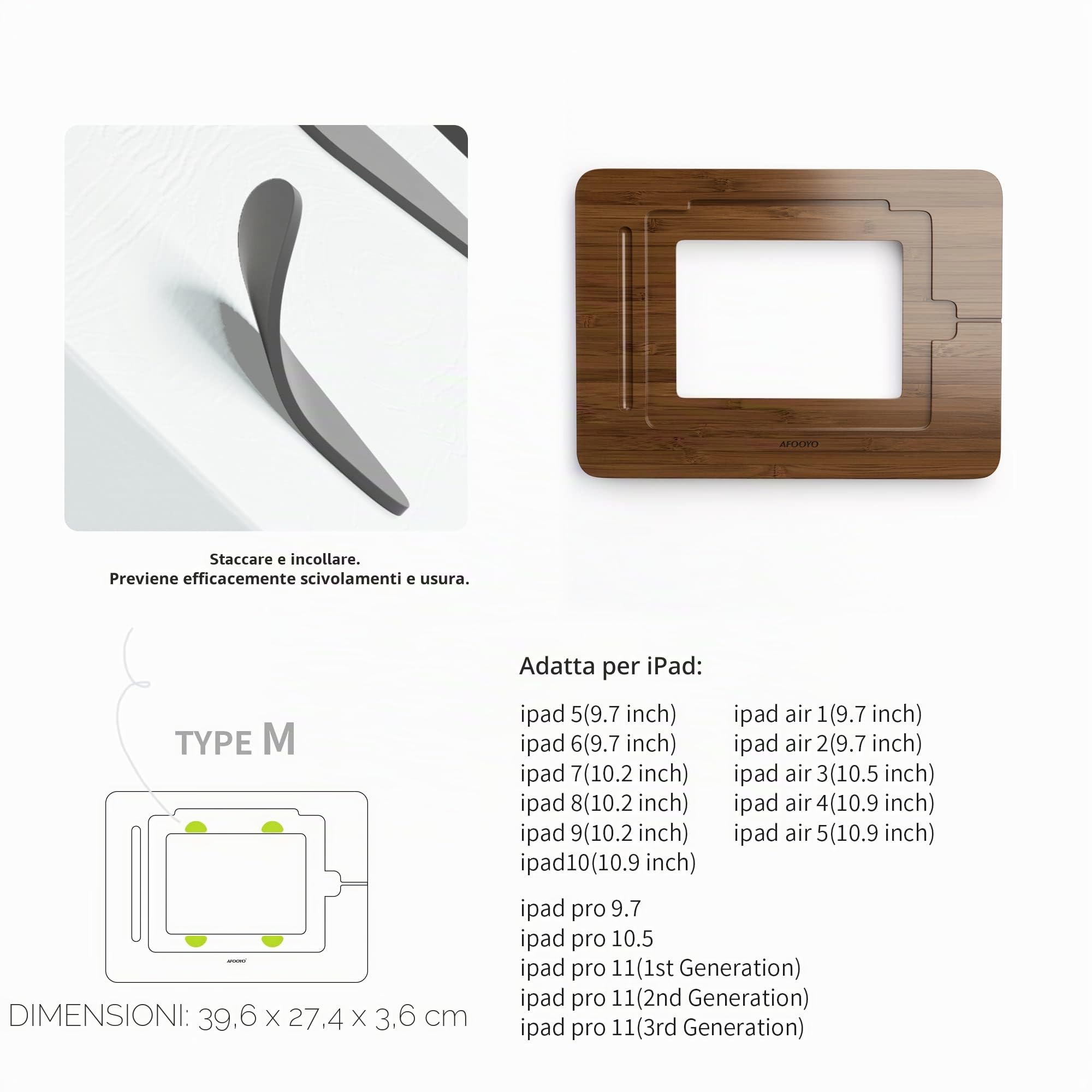 AFOOYO Supporto per tablet in bambù, portatile e regolabile in 5 angolazioni, supporto per laptop, supporto per lettura libri, compatibile con 9,7/10,2/10,5/10,9/11 pollici (vernice noce)