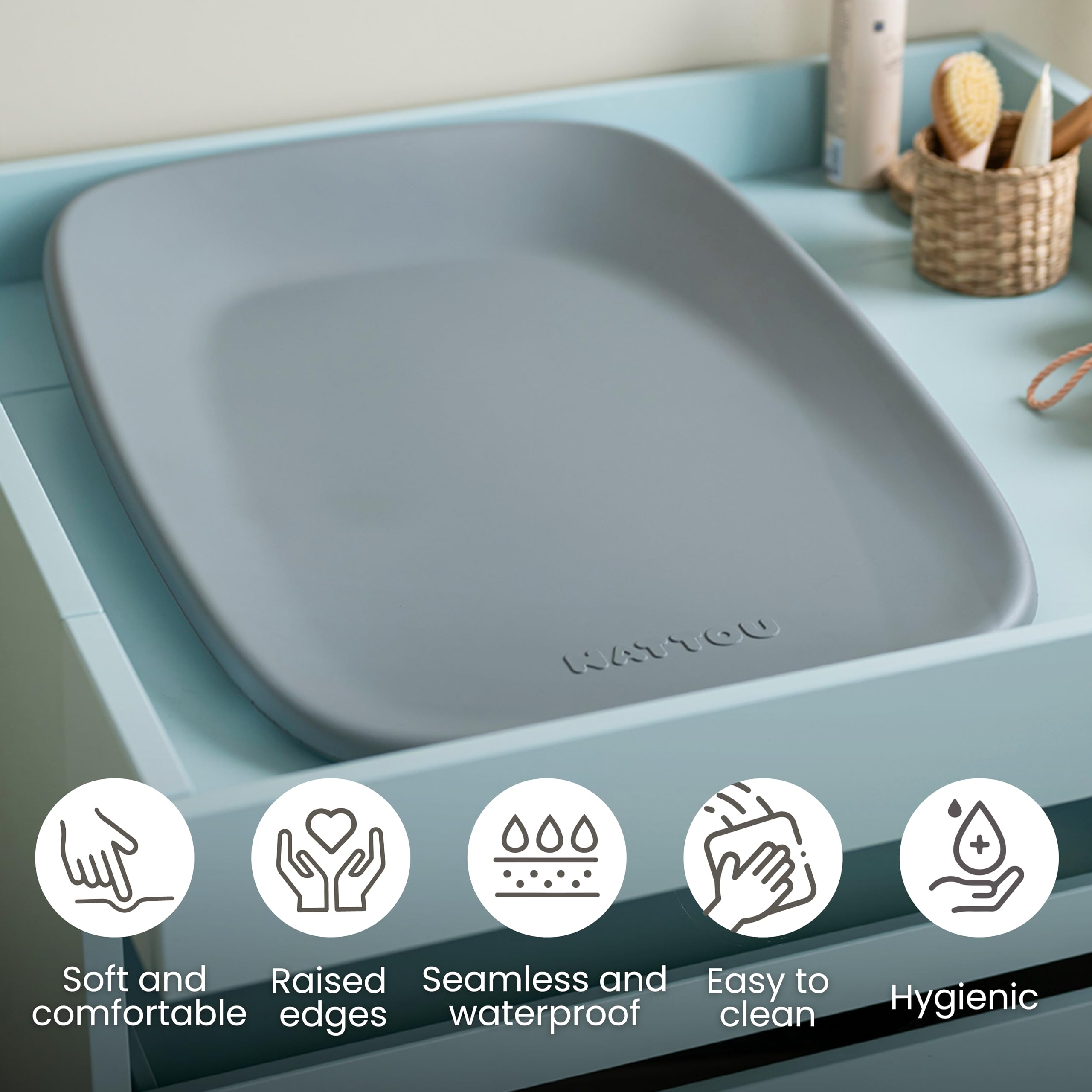 Nattou Fasciatoio in morbida schiuma PU, Fasciatoio lavabile, Circa. 50 x 70 cm, Softy, Grigio