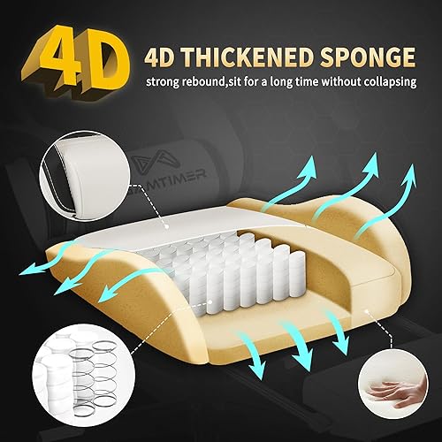 Miniatura 5 de Silla de juegos, silla para adultos de 400 libras, silla de computadora con respaldo alto con reposapiés y reposabrazos vinculados, silla de Blanco