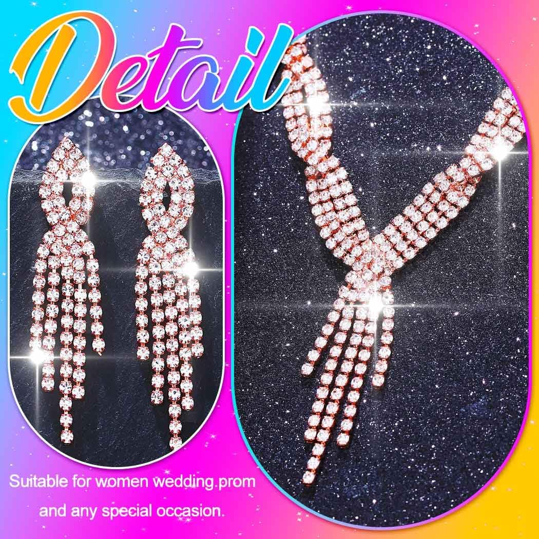 Aukmla Rhinestones Prom Bridal Jewelry Set Sparkly Wedding Necklace Earrings Bracelet Sets for Women and Brides - Image 6
