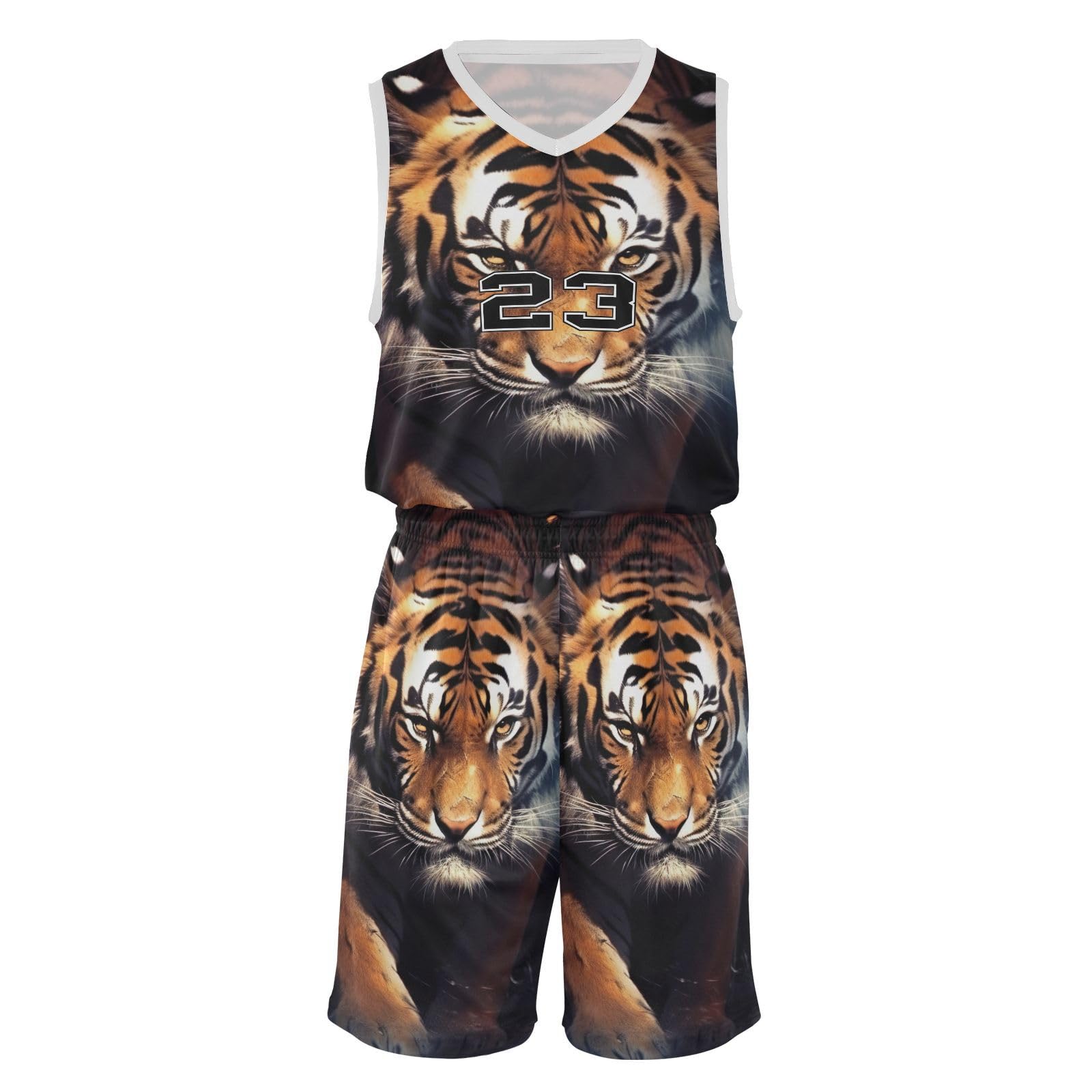 FLildon Wild Tiger Black Boys Basketball Jersey Set Tank Top Shorts Tracksuit Sport Training Suit for Kids, XL