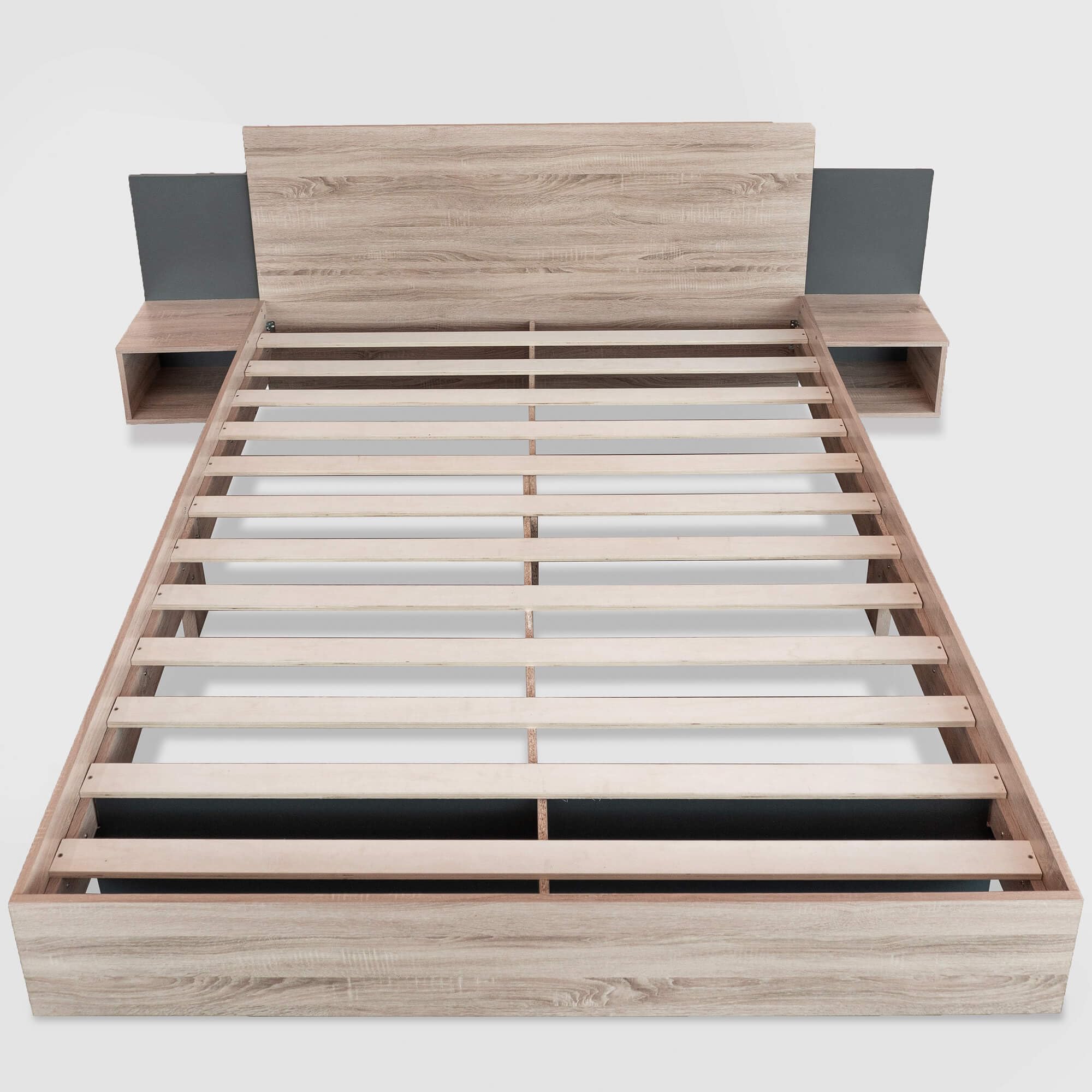 HYUB Schlafzimmer Komplett Set, Doppelbett Holzbett 160x200cm mit 2 Nachtkommoden und Holz Lattenrost, Schlafzimmer Komplett Set, Bettrahmen aus Stabiler Massivholz, für Schlafzimmer Gästezimmer