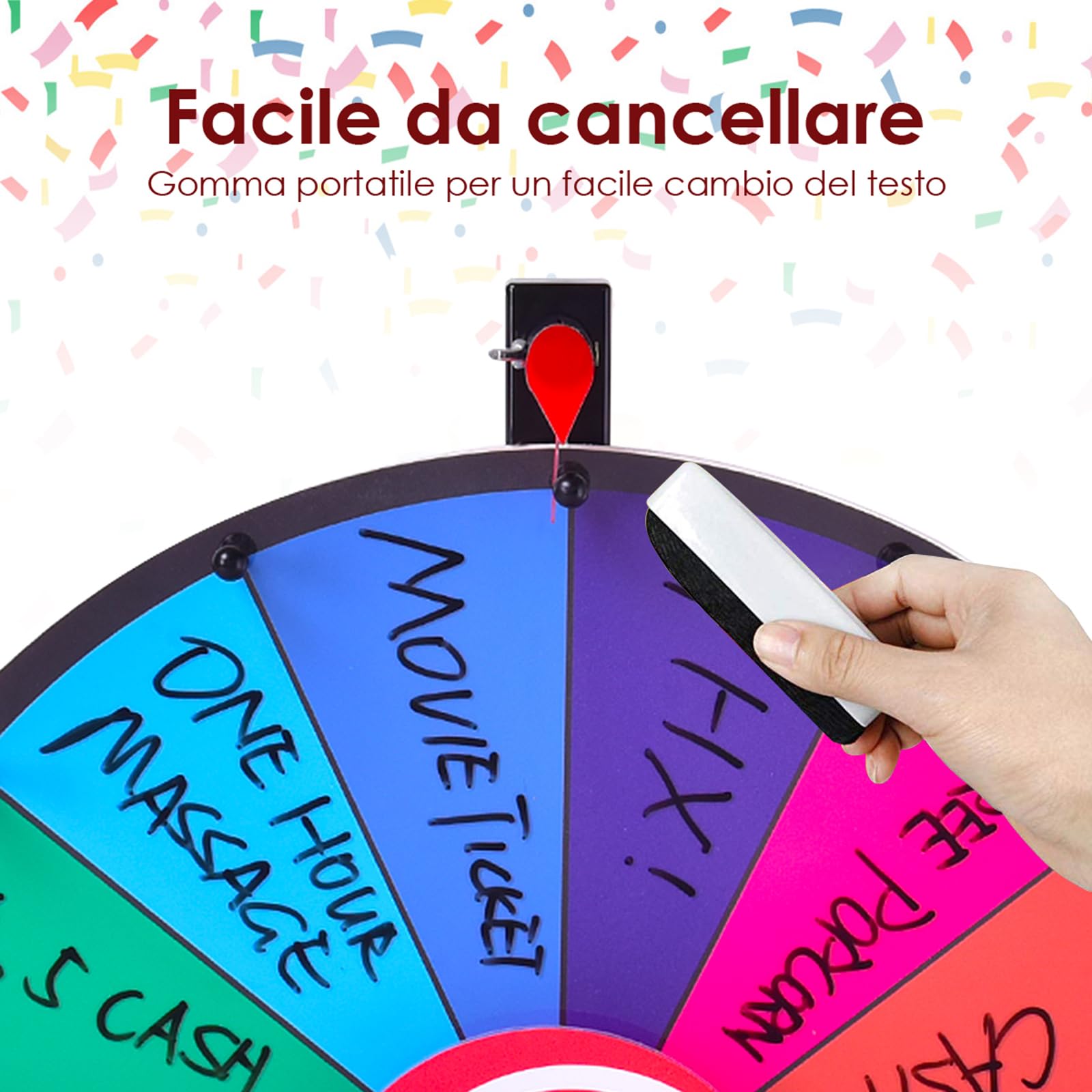 COSTWAY 18/24 Pollici Gioco Ruota della Fortuna da Terra&Tavolo, Wheel of Fortune con Marcatore e Cancellatore, 14 Slots, per Carnevale e Feste (18 Pollici)