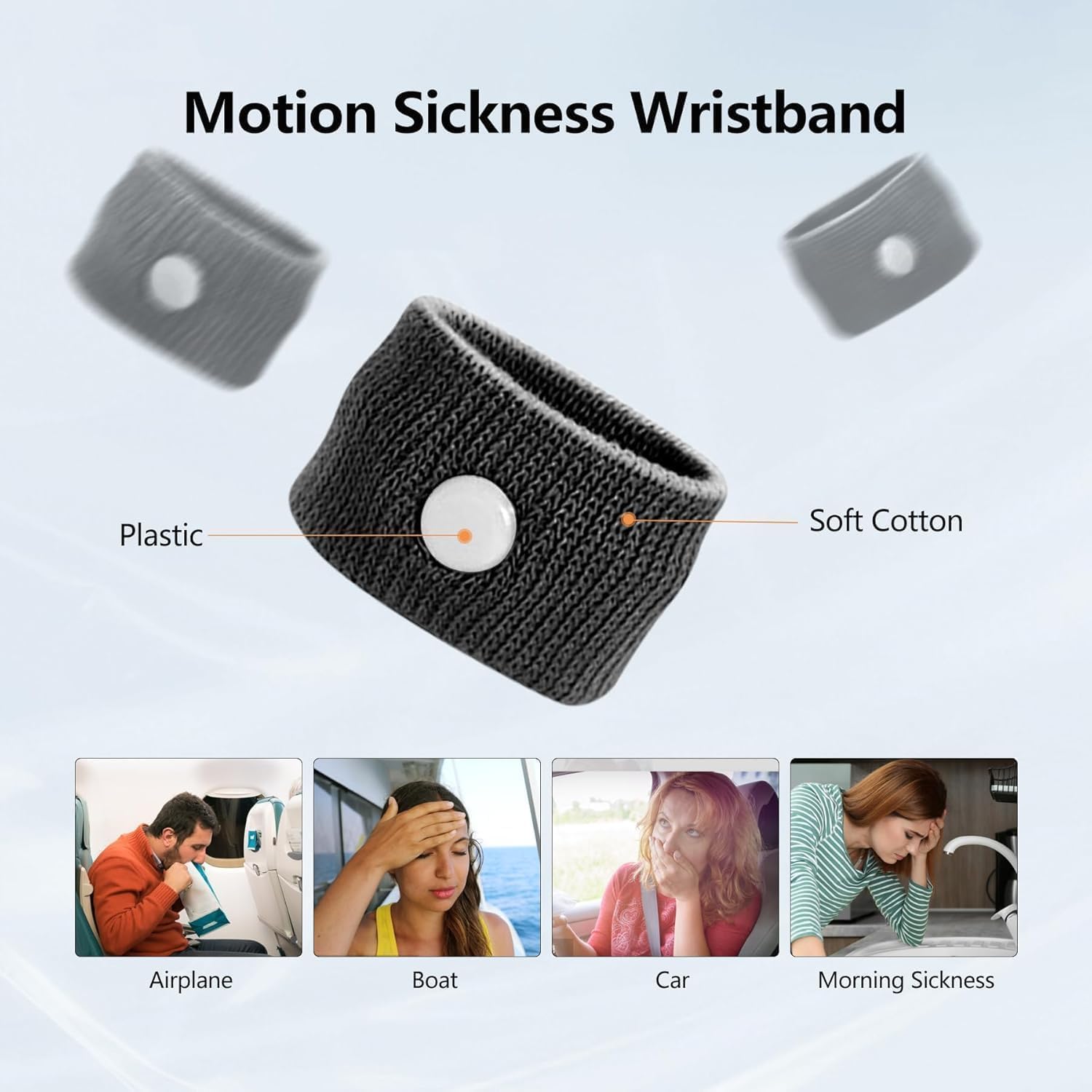 iYOGIzz Anti Nausea Wristband for Anxiety Relief Motion Sickness Bands | For Travel Sea Car Air Acupressure Handband Reusable Drug Free Nausea Relief Bracelets for Adults Kids (1 Pair) 2