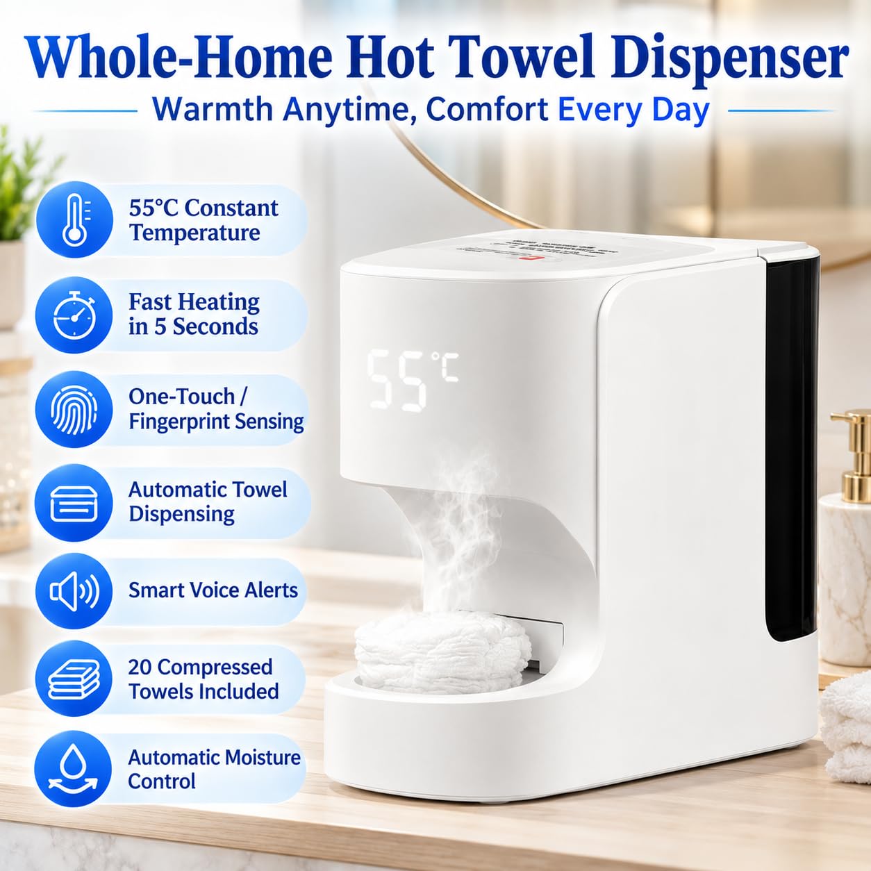 Hot Face Towel Warmer, Mini Facial Towel Dispenser with Voice Alert