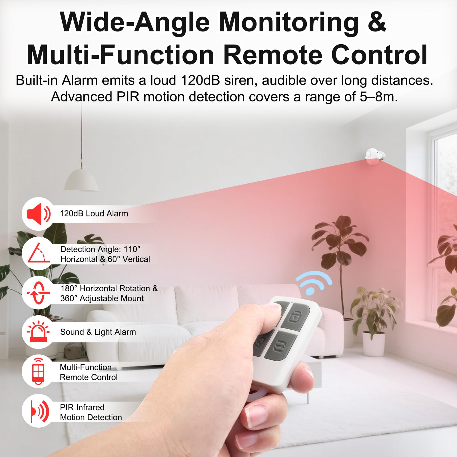 Shed Alarm with Remote, 120dB Motion Sensor Alarm with Siren and Infrared Detector - Image 4