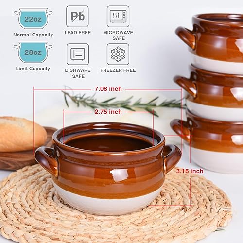 Miniatura 2 de Vumdua Tazones de sopa de cebolla francesa con asas, 28 onzas de cerámica, tazones de sopa a prueba de horno para chiles, cereales, tartas de olla,