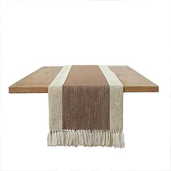 Amazon Com Phnam Brown And Beige Table Runner With Tassels Long