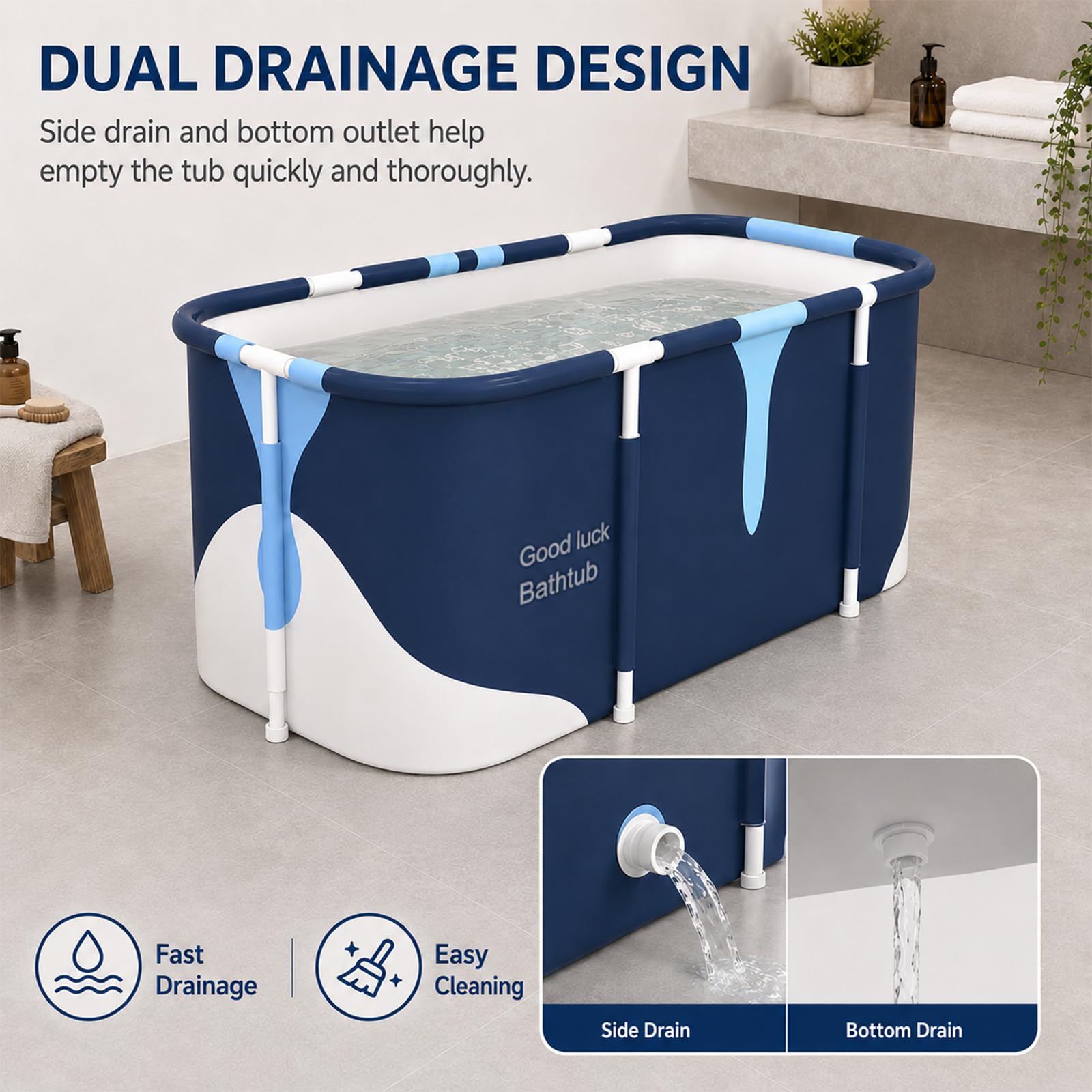 55 pollici Vasca da bagno portatile, vasca da bagno pieghevole, vasca da bagno indipendente per bagno caldo e di ghiaccio, vasca da bagno SPA per bagno, doccia, vasca da bagno portatile per ghiaccio