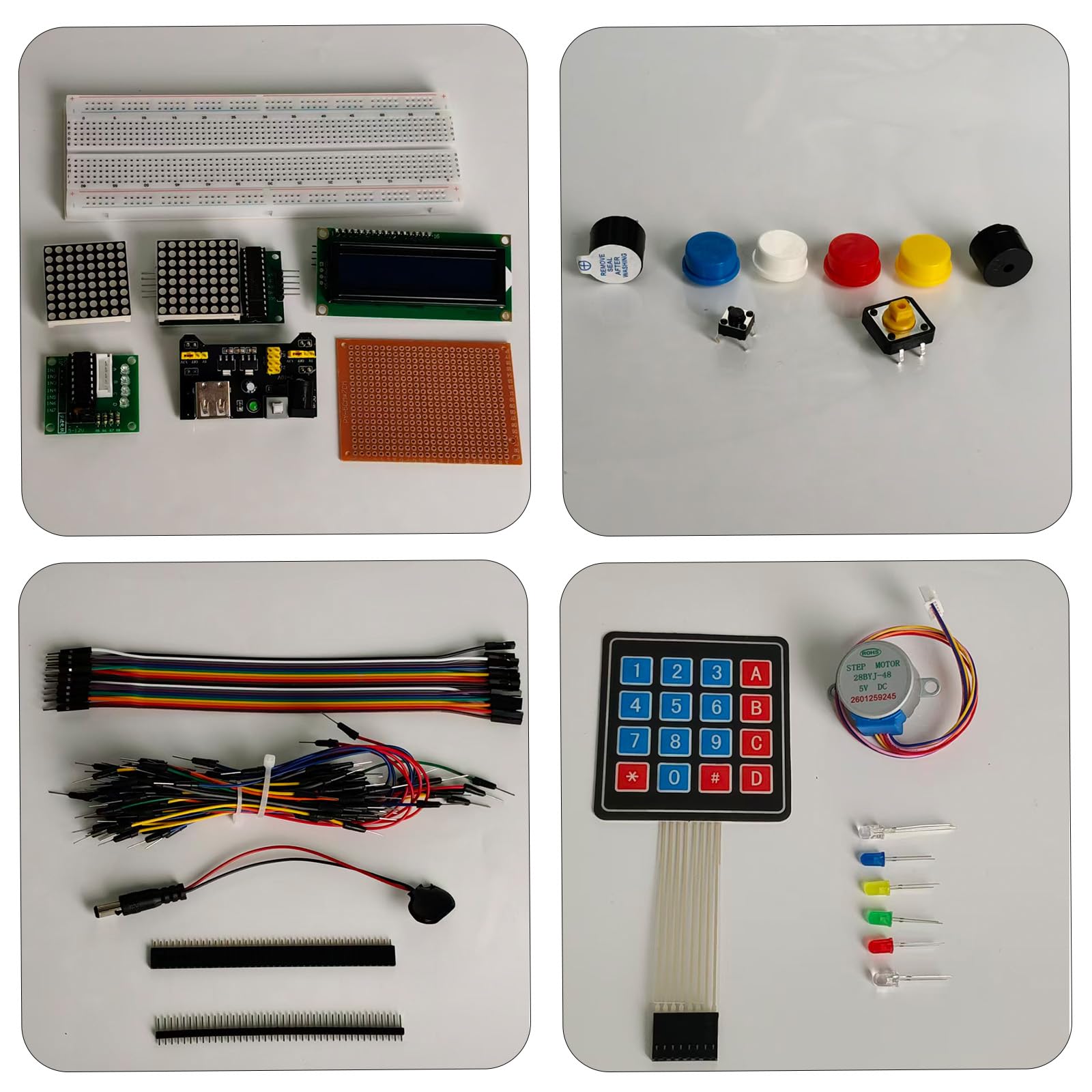 Zestaw elektroniczny z modułem zasilania, płytka prototypowa 830 otworów, LED, przewody rozruchowe, piny jednorzędowe, moduł wyświetlacza, jednostronna płytka PCB kompatybilna z Raspberry Pi
