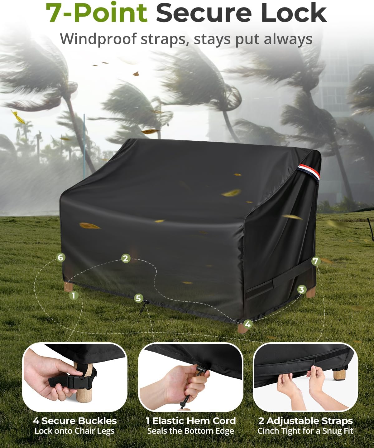 KylinLucky Outdoor Patio Sofa Covers 60 x 42 x 30 inch Waterproof Black image 2