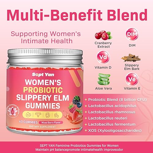 Miniatura 3 de Gomitas de olmo resbaladizo probiótico femenino con Dim, arándano, aloe vera, vitamina D3 y E para mujeres, equilibrio de pH, salud intestinal y