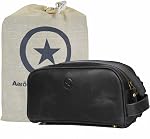 10" Premium Leather Toiletry Travel Pouch with Waterproof Lining | King-Size Handcrafted Vintage Dopp Kit by Aaron Leather Goods (Walnut)