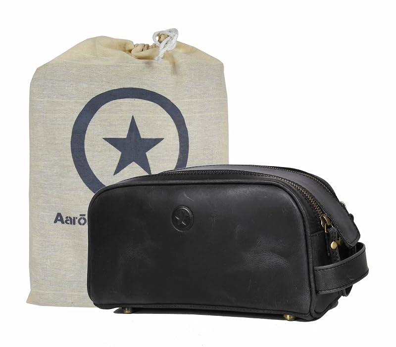 Necessaire de viagem em couro Buffalo legítimo com forro impermeável, preta, 25,4 cm, ALGWB09